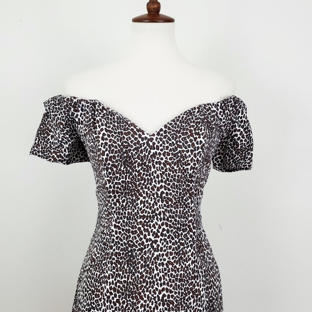 Vintage 80's All That Jazz Leopard Bardot Dress - Picture 2 of 8